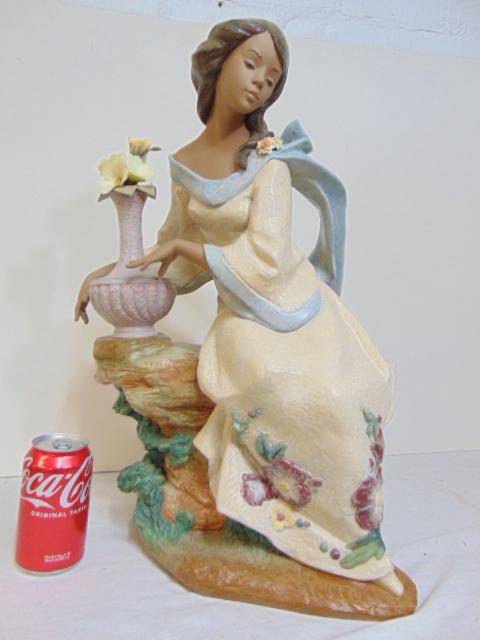 Large Lladro Privilege, elegant girl with flower vase, height is 22", signed Escup. Fr. Polope, (1 of 7)