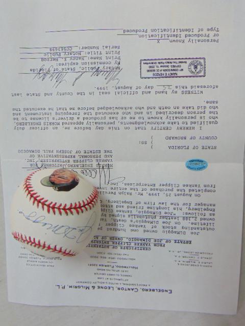 Signed baseball, Joe DiMaggio, with certificate of authenticity (1 of 5)