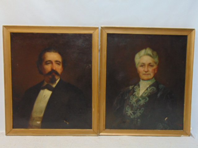Pair paintings, portraits, "Benedict & Theodora Prieth", unsigned, 19th Century portraits, with deta (1 of 8)