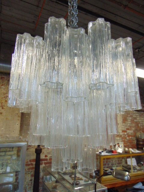 Camer Italian artglass & chrome hanging fixture, hollow frosted glass multi tiered, height fixture i (1 of 5)
