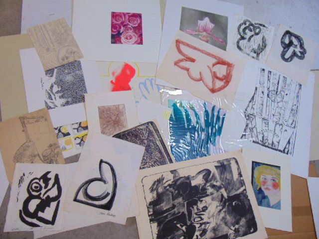 Portfolio with art, lithographs, prints, and original art, artists included are Arne Harvey, E. Somm (1 of 9)