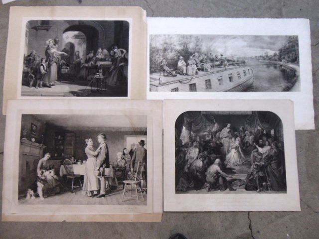 4 large engravings, "The Surrender of Calais"; "Breaking the Home Ties", Figures on a Canal Boat , a (1 of 14)