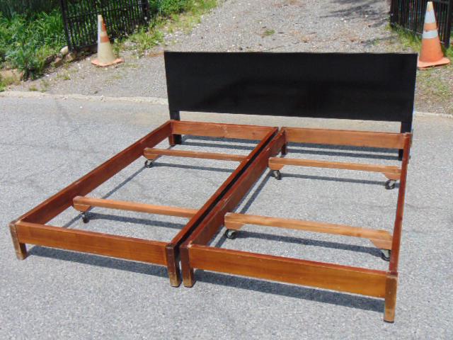 Herman Miller King Size (2 singles) bed with black lacquered headboard, bed as shown is 79" wide,: Herman Miller King Size (2 singles) bed with black lacquered headboard, bed as shown is 79" wide, 79" deep, height headboard is 32.25" tall, original paper label on headboard