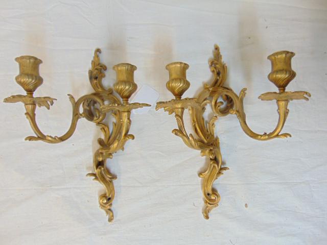 Pair French style bronze wall sconces, for candles, not electrified, 15" tall, 10" wide: Pair French style bronze wall sconces, for candles, not electrified, 15" tall, 10" wide