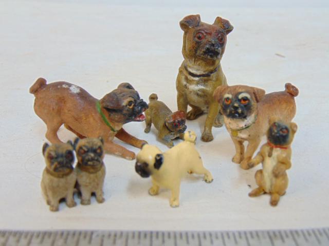 6 small cold painted dog bronzes, Vienna & other, various pugs, tallest is 2", smallest is less then: 6 small cold painted dog bronzes, Vienna & other, various pugs, tallest is 2", smallest is less then 1/4"