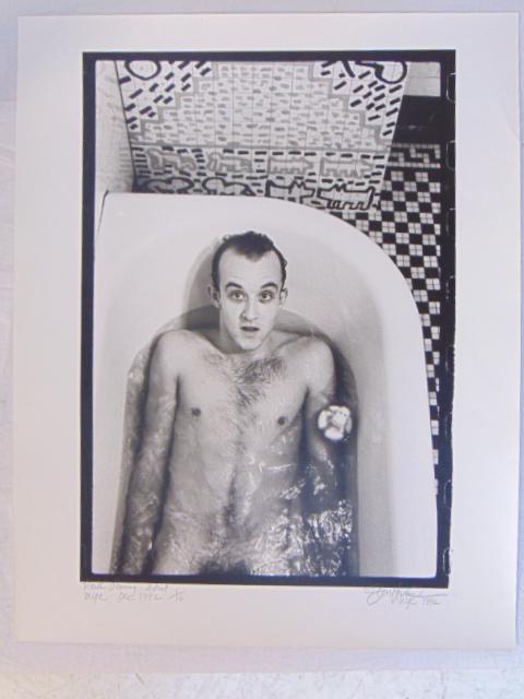Gelatin silver print, Keith Haring - 1982 - by Don Herron from series "Tub Shots", edition 1/10: Gelatin silver print, Keith Haring - 1982 - by Don Herron from series "Tub Shots", edition 1/10 signed by the artist, , dated 1992, 17" by 11.75", actual sheet size is 19 7/8" by 15 6/8"