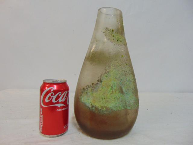 Art Glass vase, signed R, Rustad (?) clear glass with coarse green decoration, height is 11.25": Art Glass vase, signed R, Rustad (?) clear glass with coarse green decoration, height is 11.25"