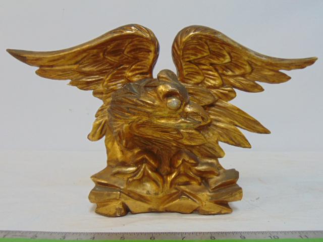 Carved giltwood eagle, likely mirror decoration, early 19th Century, wingspan is 13.75", height is: Carved giltwood eagle, likely mirror decoration, early 19th Century, wingspan is 13.75", height is 8"