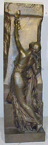 Bronze of woman, Henri Chapu: Bronze figure, signed Henry Chapu, Barbedienne bronze foundry mark, 23.5" tall, 7" wide, original light patina.