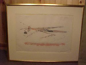 WC bug sgd Graves (Morris?): Watercolor of an insect (Mantis ?), signed Graves, likely by Morris Graves, dated 1958, 15.5" by 24"