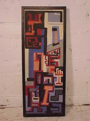 O/C, abstract, signed Peter Busa, 23.5" by 8.5": O/C, original condition, no tears or rips, with old label from Hicks Street Gallery in Brooklyn, New York