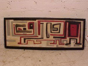 O/C, abstract, signed Peter Busa, 8.5" by 24.5": O/C, original condition, no tears or rips, with old label from Hicks Street Gallery in Brooklyn, New York