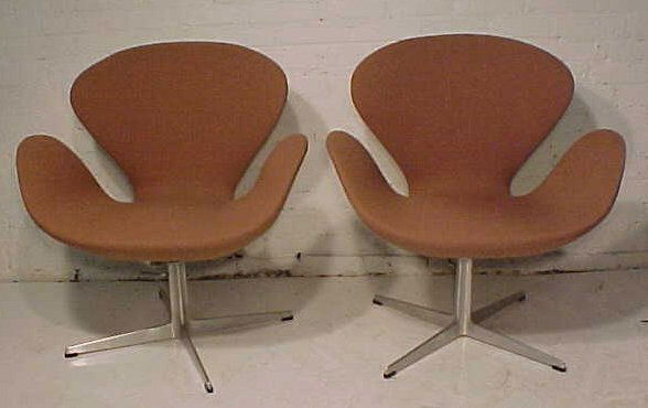 Pair Mid Century chairs by Fritz hansen: Pair upholstered swan chairs by Fritz Hansen, original upholstery, clean, no tears or rips