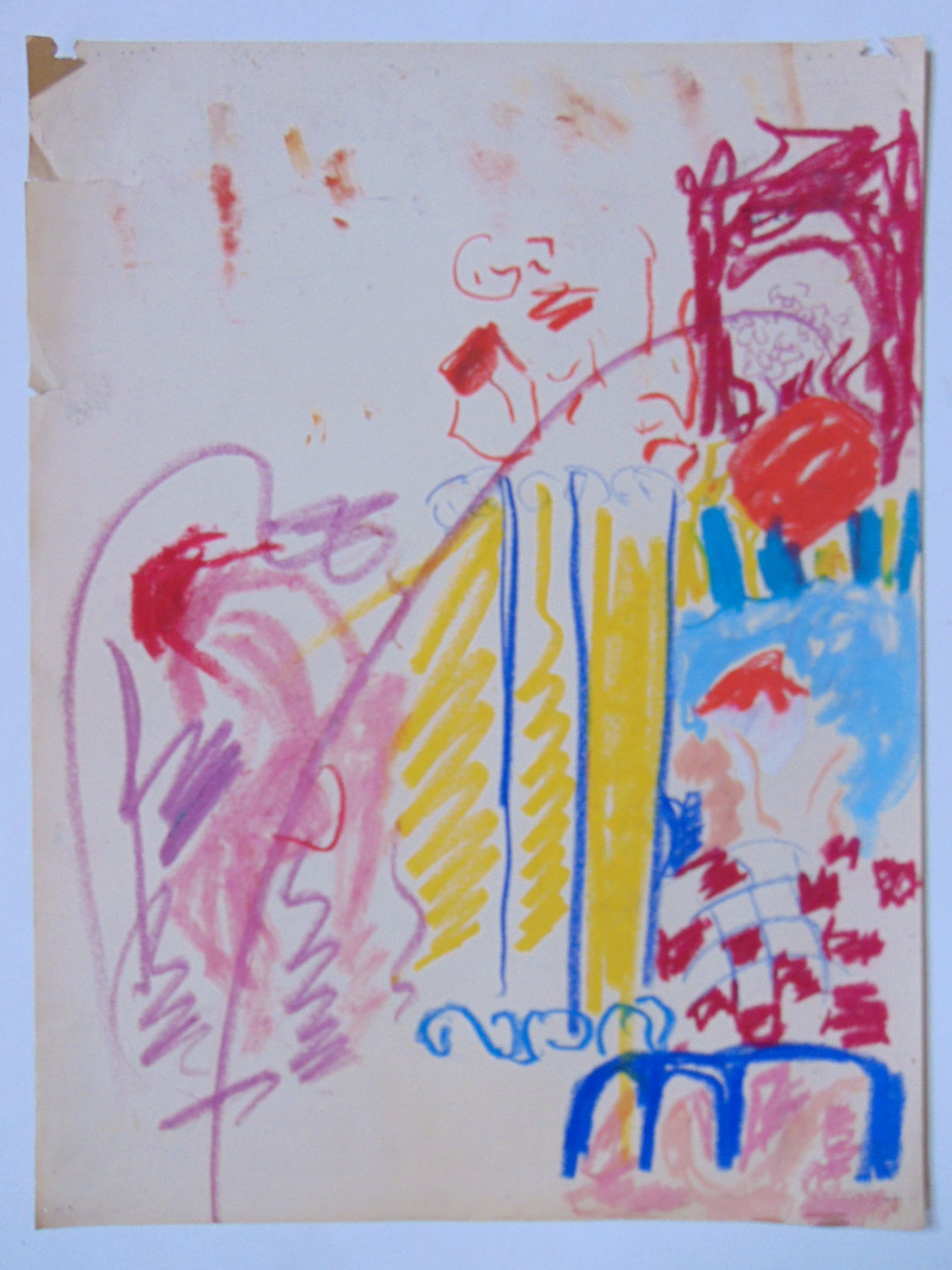 Chalk drawing (?) on paper, abstract, shapes, unsigned, has several tears, 24" by 18" (1 of 1)