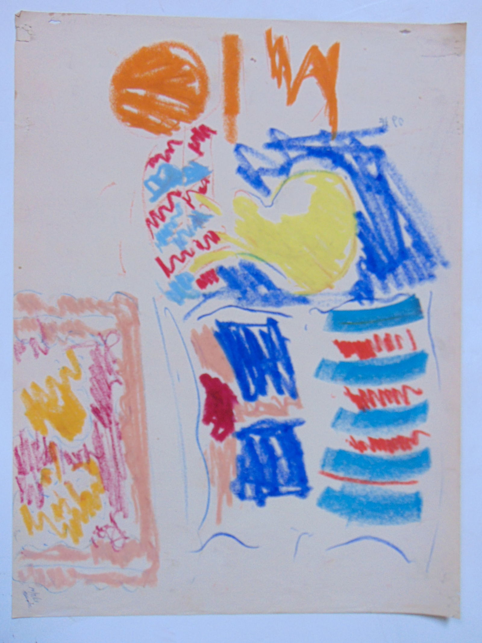 Chalk & watercolor on paper, various shapes, abstract, signed & dated 1963, 18" by 24" (1 of 1)