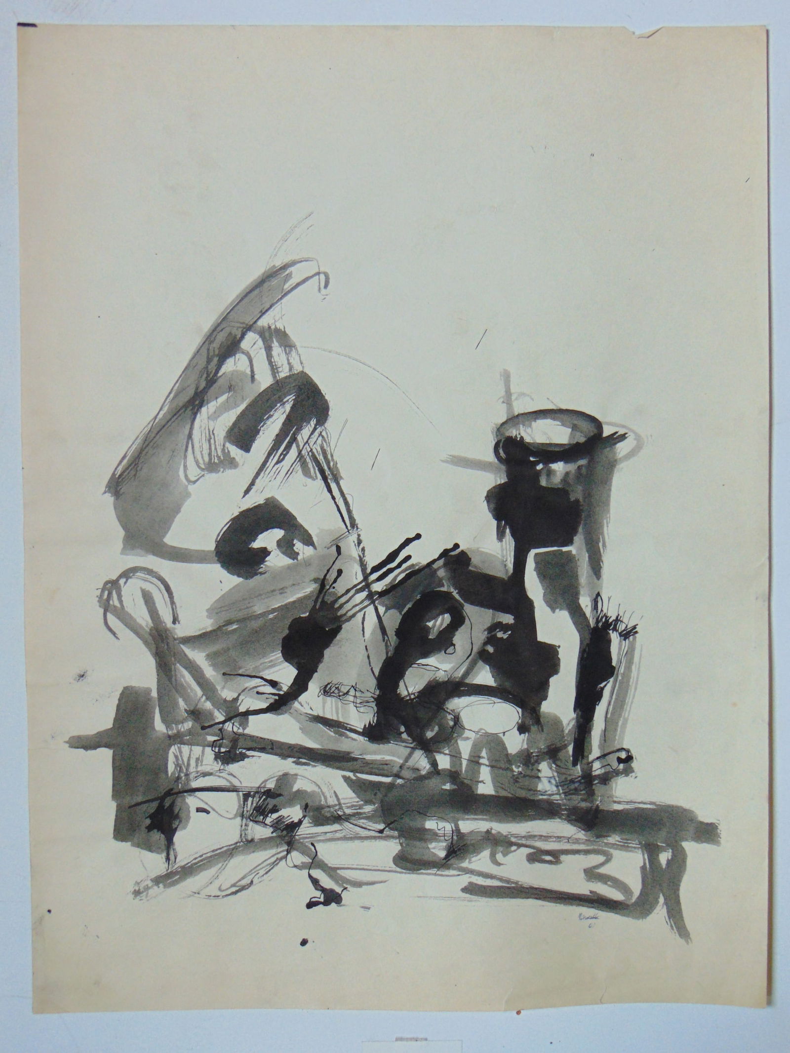 Watercolor & ink on paper, abstract composition, signed, dated 1961, 24" by 18" (1 of 1)