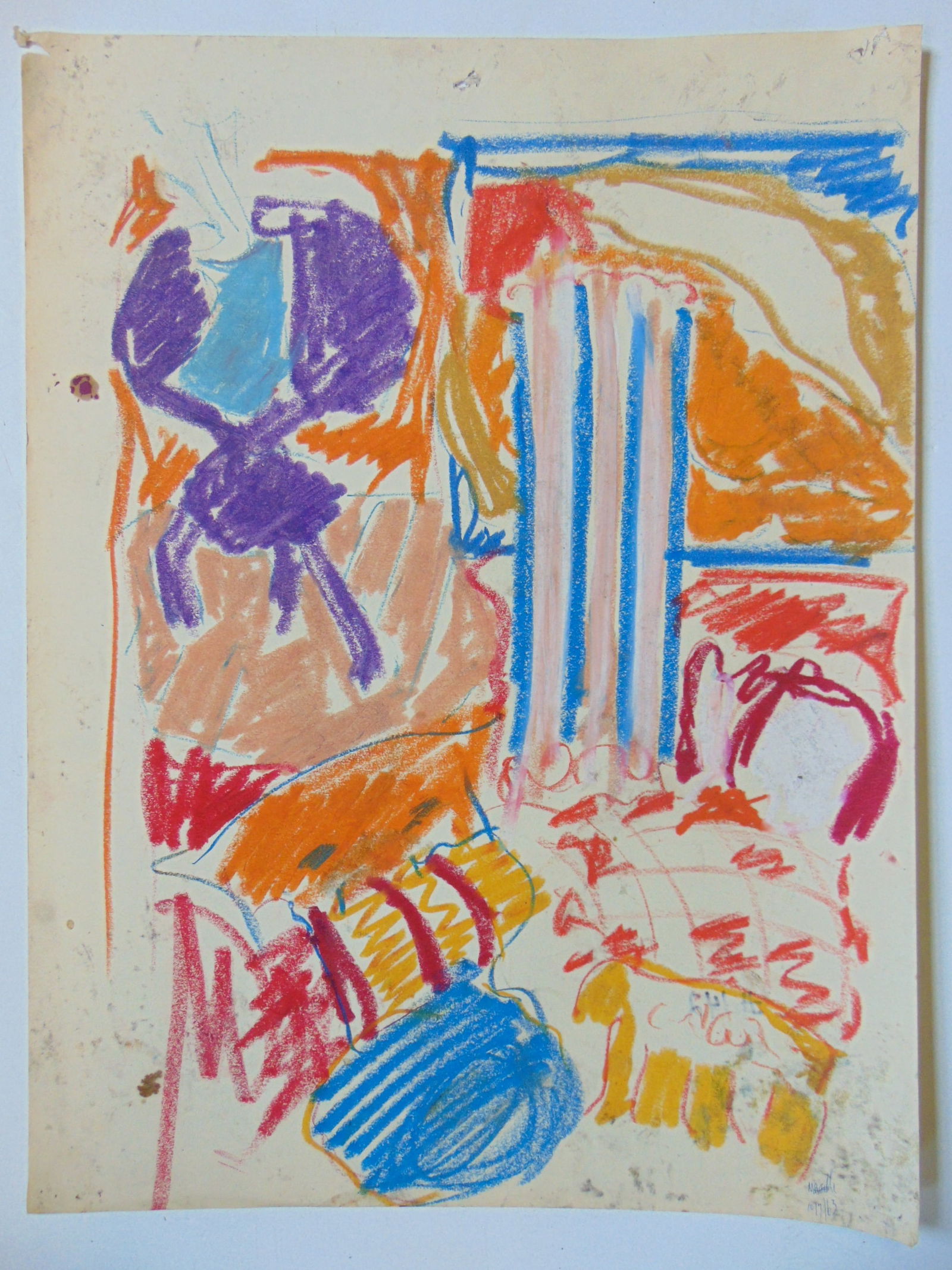 Watercolor on paper, abstract in color, signed & dated, 1963, 24" by 18" (1 of 1)