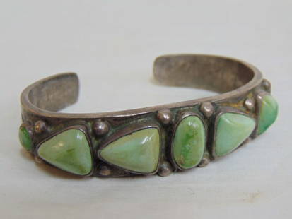 Jewelry. Navajo Native American sterling silver turquoise cuff bracelet w/ seven individual set: Jewelry. Navajo Native American sterling silver turquoise cuff bracelet w/ seven individual set stones, 65.92 grams; 1" gap; cir. 6 3/4"