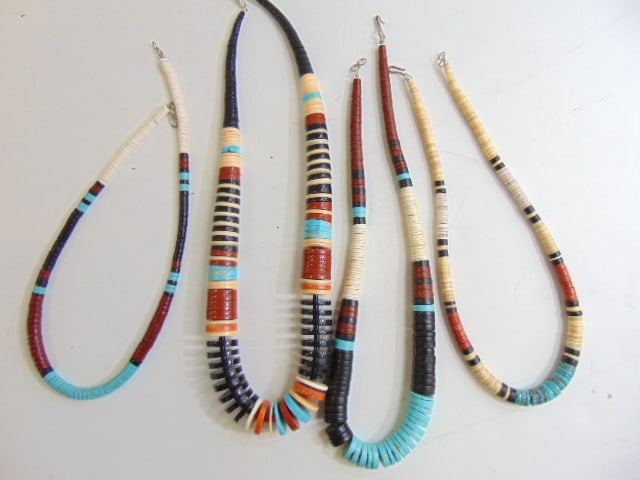 Jewelry. (4) Native American Navajo turquoise disk necklaces, various colors (1 of 7)