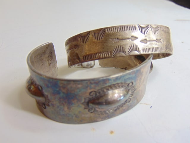 Jewelry. (2) Native American sterling silver cuff/bracelets, wider cuff has hallmark see photo, (1 of 4)