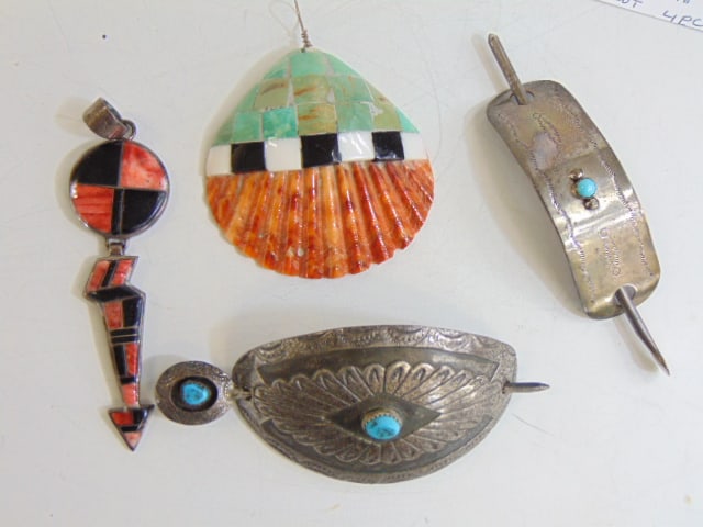 Jewelry. Lot of Native American Zuni & Navajo pieces to include Navajo Tammy Nelson pendant sgd. TM (1 of 4)