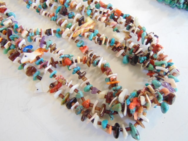 Jewelry. 2 necklaces. Vintage (5) strand Navajo fetish stone necklace & vintage turquoise beaded (1 of 3)