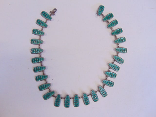 Jewelry. Vintage David Andersen Norway sterling silver green guilloche enamel necklace, 26 (1 of 4)