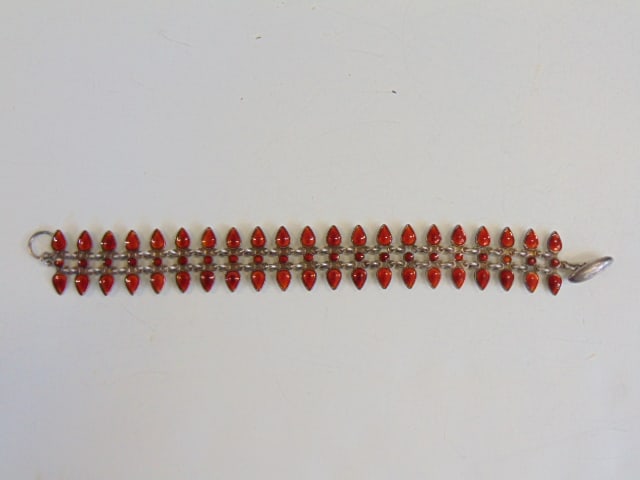 Jewelry. Vintage Volmer Bahner red enamel guilloche bracelet, sgd, VB sterling Denmark, 7" total (1 of 4)