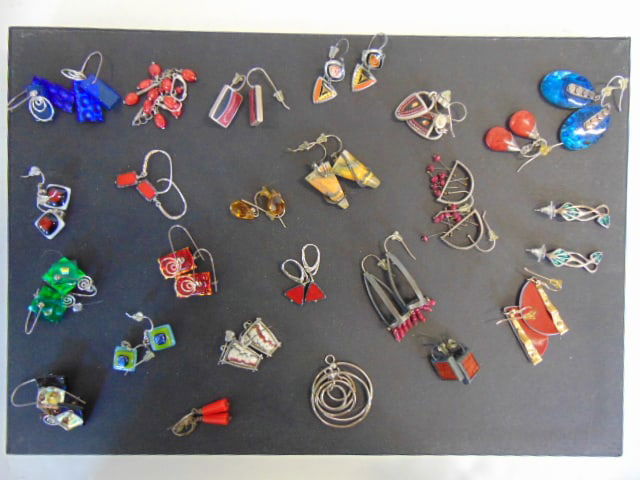 Jewelry. Large collection of earrings, 24 pairs of various artist made earrings, sterling, (1 of 5)