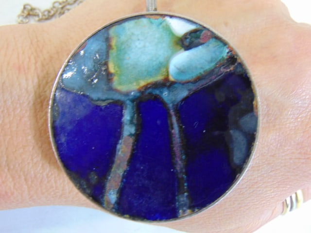 Jewelry. Vintage Modernist Mid Century Denmark BN Bert Nienhuis enamel sterling silver large round (1 of 3)