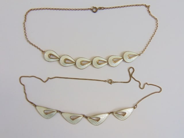 Jewelry. (2) Vintage necklaces white enamel guilloche sterling silver necklaces, both sgd. Ivar (1 of 5)
