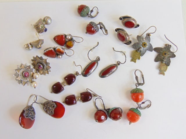 Jewelry. Large collection of sterling silver earrings, carnelian & other. see photos for details (1 of 5)