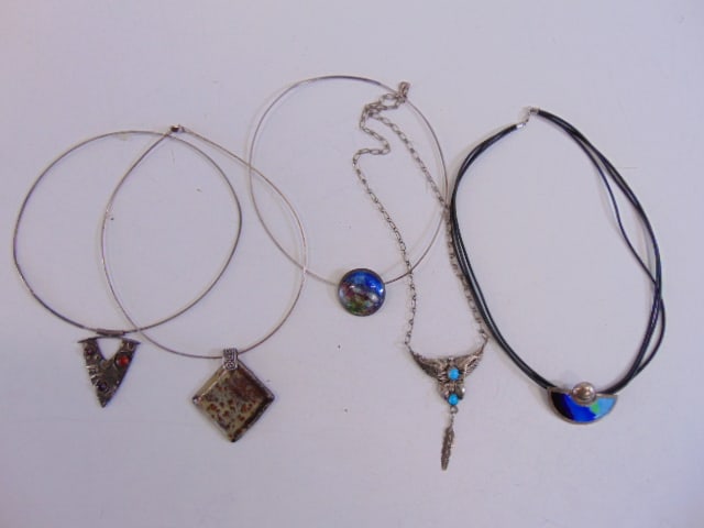Jewelry. (5) Artist necklaces sterling silver enamel, glass, etc. see photos for details (1 of 4)