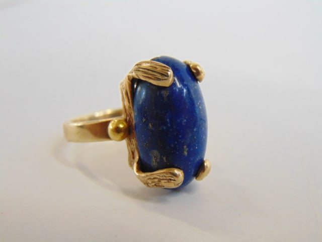 Jewelry. 14kt yellow gold lapis ring size 7, 7.90 grams (1 of 4)
