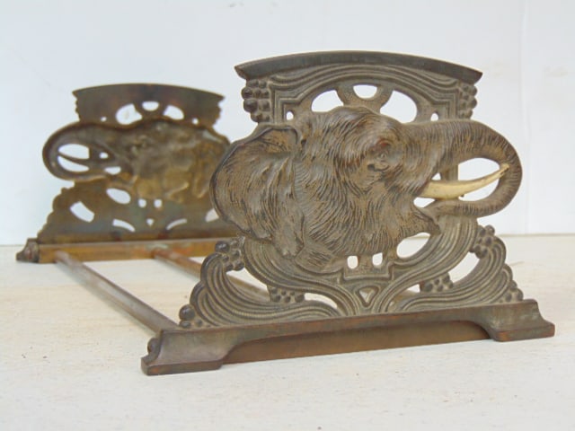 Pair olding, adjustable elephant bookends, adjustable from 11.5" to 21.5", in brass, art nouveau (1 of 4)