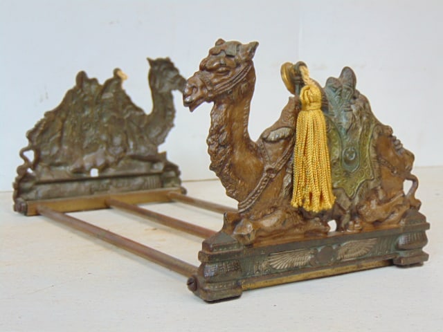 Pair art Deco camel decorated adjustable bookends, folding ends, adjustable from 11.75" to 21.25", (1 of 6)