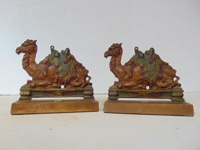 Pair of Cast Iron Camel Bookends, attributed to Judd Co. ca. 1920, paint decorated, good condition, (1 of 5)