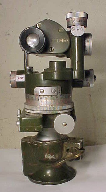 Hungarian aiming circle, 1953 model: Hungarian aiming circle, 1953 model, in green paint, marked "41 3-00398". Some paint chips on the mounting piece; optics visibility in good condition. Hudson Valley Auctioneers has endeavored to accur