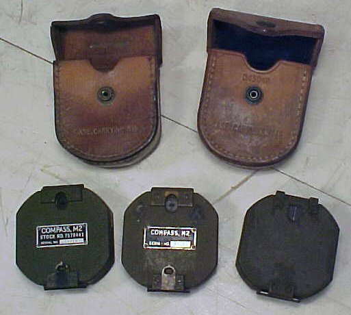 Lot 3 military issue compasses: Lot 3 military issue compasses, Two (2) in original leather case, measuring 3.5". Hudson Valley Auctioneers has endeavored to accurately describe all items being sold, but all property herein offered 