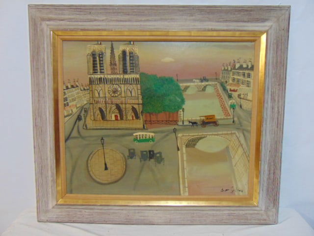 Painting, Notre Dame, Paris, Armand Marie Guerin, oil on Masonite, 23.5" by 28.75", framed 34" by (1 of 7)