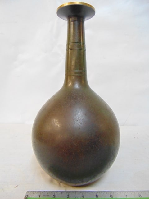 Danish bronze vase by Just Andersen, brown patina, height is 13.5", number B2055, patina shows wear, (1 of 6)