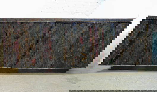 Paul Evans brutalist sideboard, signed & dated, wood polychrome steel with double slate top, early,: Paul Evans brutalist sideboard, signed & dated, wood polychrome steel with double slate top, early, 84.25" long, 19.25"