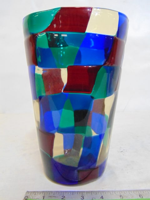 Venini art glass vase Pezzato, series ?Parigi?, Fulvio Bianconi, Venini e Co, paper label, in as is (1 of 9)