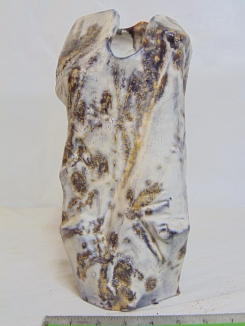 Marcello Fantoni brutalist vase, Italian pottery, irregular shaped vase in white with dark (1 of 6)