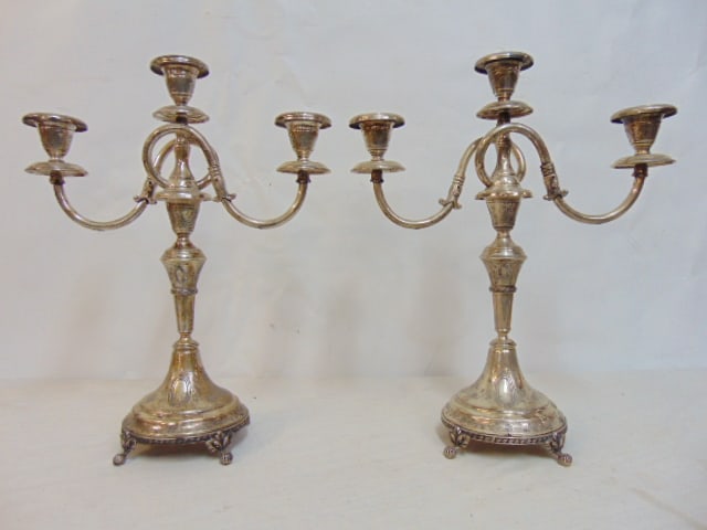 Pair of silver candelabra,800 or '825, unsure, 65 troy15 3/8" tall, claw feet, decorative (1 of 7)
