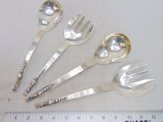4 sterling serving pieces by E. Ramirez, Mexico, 13.5 trophy, 2 sets fork & spoon, one pair is 10", (1 of 4)