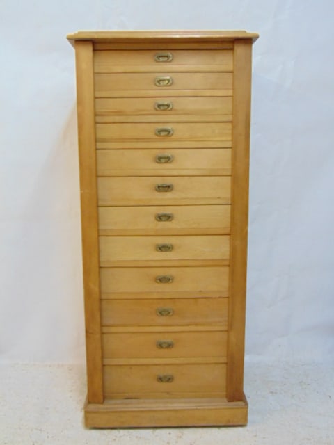 English sidelock print cabinet, in pine, 12 drawers, left sidelock is for show, right one has lock, (1 of 5)