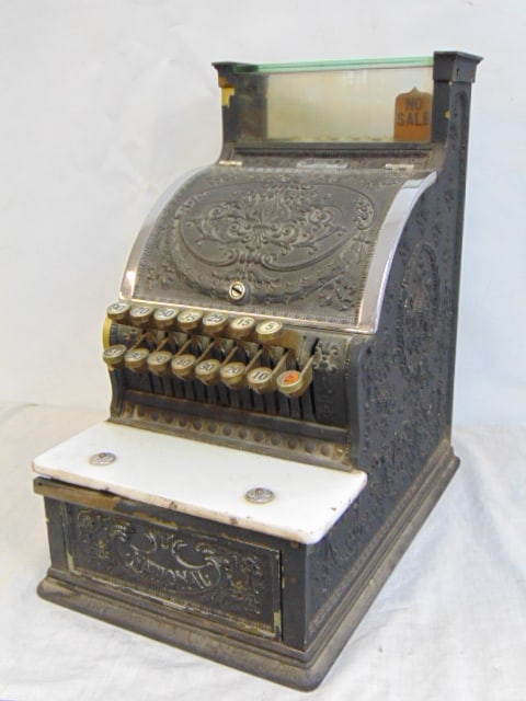 National candy store cash register, ornately decorated, serial number 1399674 313, base is 16" by (1 of 9)