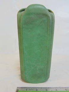 Teco buttressed art pottery vase, in light green, 8.75" tall, in good condition.: Teco art pottery vase, in light green, 8.75" tall, in good condition. No chips or cracks