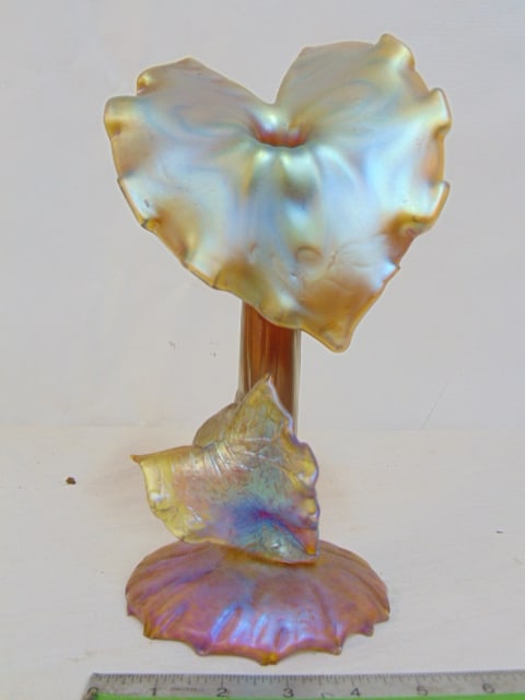 Loetz Jack in the Pulpit art glass vase, height is 11", flower, leaf in good condition, several (1 of 7)